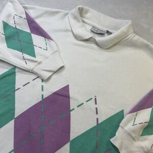 Vintage 80s Argyle Sweatshirt Venezia One Size Purple‎ Green Geometric